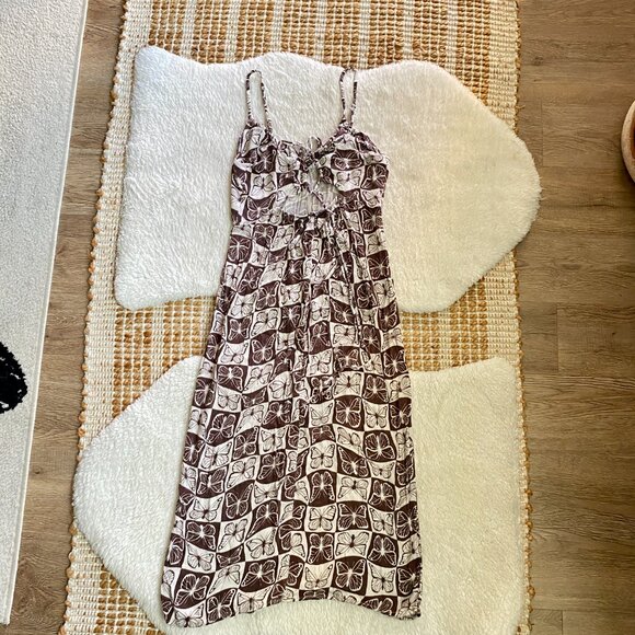 Brown & White Butterfly Checkerboard Midi Dress by Wild Fable – Size XS/S - Picture 9 of 12